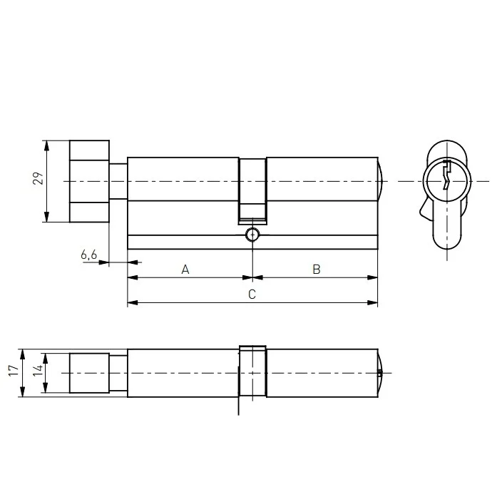 Сердцевина замка (с барашком) MEDOS 40\50 никель*
