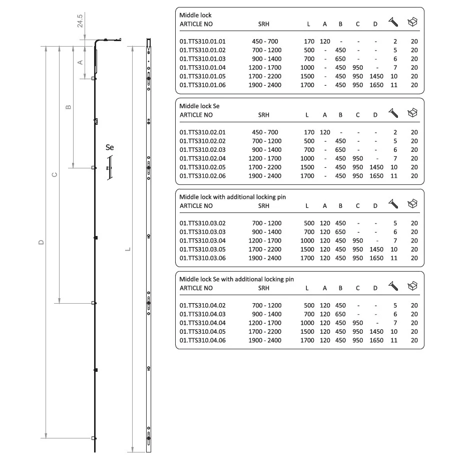 Задний запор (900-1400мм) L700мм TTS