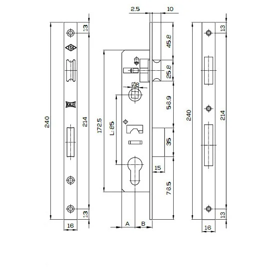 Замок дверной KALE [153] 25/85/F16 mm (PVC)